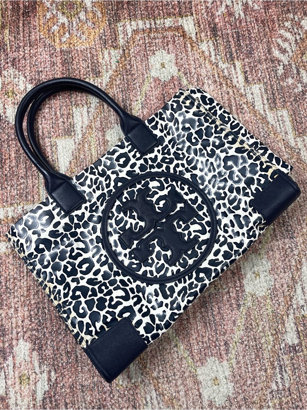 Tory Burch Ella Printed Large Tote Bag Blue Leopard - Picture 2 of 11